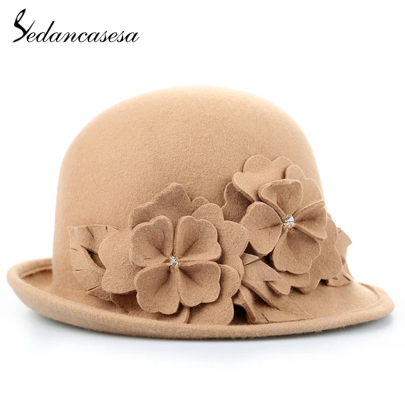 Sedancasesa, шерсть, зимняя шапка, для девочек, детские шапочки, шапка, локон, полями, ручная работа, цветы, для женщин, теплая, флоппи, для девушек, Fedoras