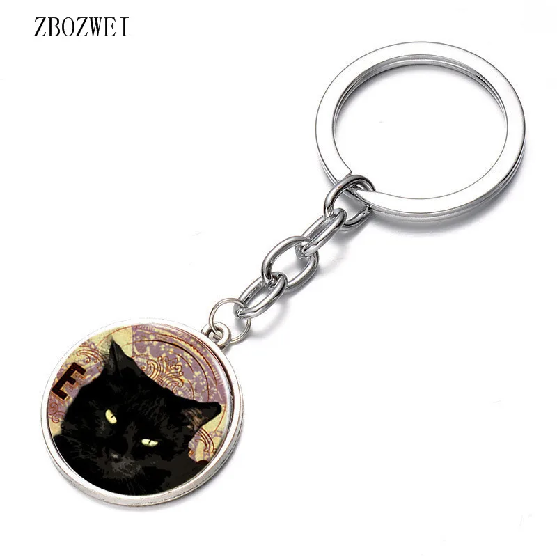 2018 Black Cat Keychain Gift Glass Keychain Halloween Cat Convex