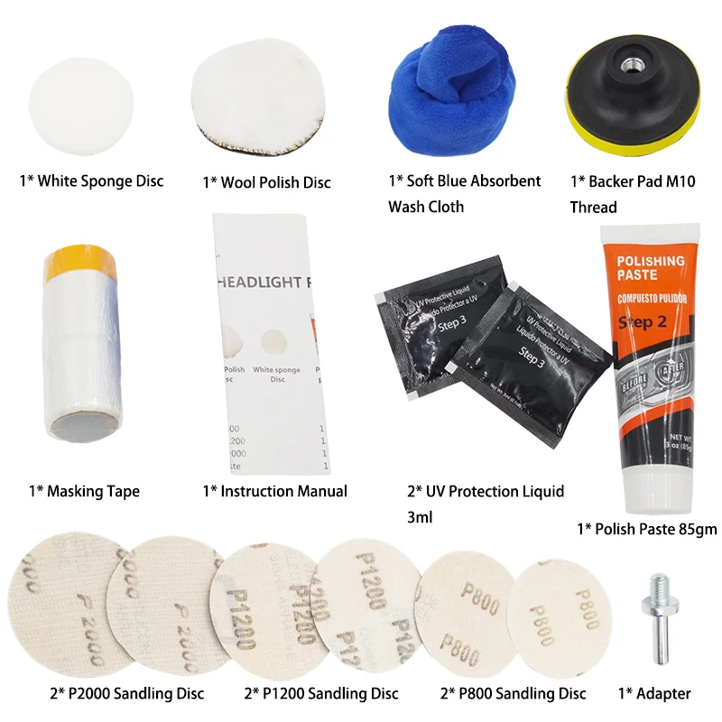 VISBELLA Headlight Restoration Repair Kit DIY Headlamp Car Care Repair kit Head Lamp Lense Clean Polish by machine with cloth VISBELLA Headlight Restoration Repair Kit DIY Headlamp Car Care Repair kit Head Lamp Lense Clean Polish by machine with cloth