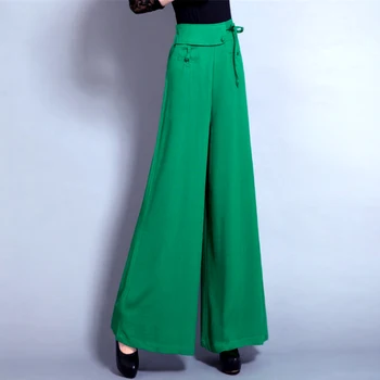 

New arrival spring autumn linen cotton wide leg pants elastic waist sashes full length plus size women casual pants slim Flared