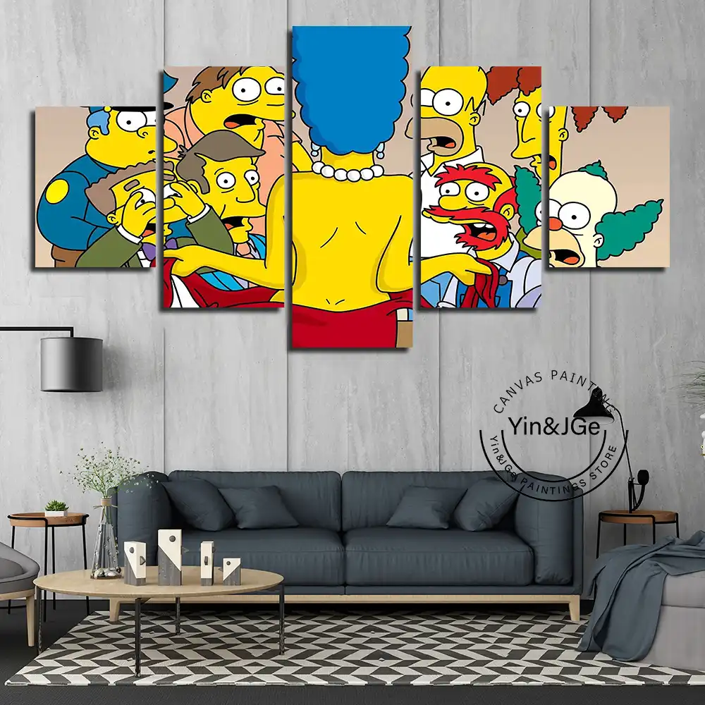 Home Decor Canvas Prints Painting Animation 5 Pieces Simpson Modular Picture Frameworks For Living Room Hd Artworks Poster