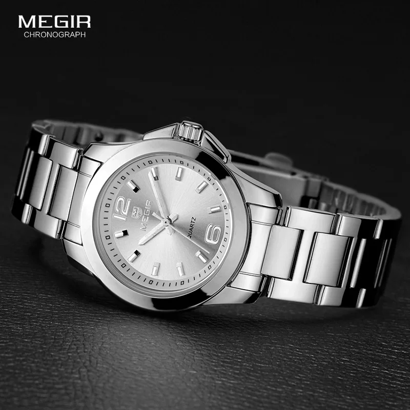Baratos Relojes MEGIR de cuarzo de esfera redonda Simple para mujer, reloj de pulsera resistente al agua de acero inoxidable para mujer MS5006L