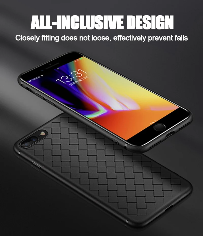 Artisome Soft Silicone Case For Apple iPhone 7 8 Plus Case For iPhone X 10 6 6s 7 8 Case 360 Protect Shell Grid Woven Cover (1)