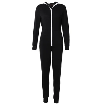 

Hot Fashion Women autumn Long Sleeve casual playsuit ladies hooded solid zipper jumpsuit romper Trousers