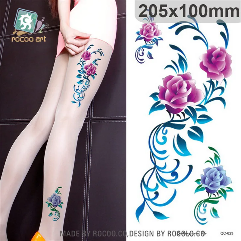 Боди-арт, водостойкая временная татуировка, наклейка для женщин, сексуальная красивая 3d Роза, браслет, большая рука, нога, тату QC2623