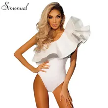Satu bahu ruffles kebugaran bodysuit wanita pakaian 2017 mode sexy hot slim bodycon jumpsuits padat wanita bodysuits rompers