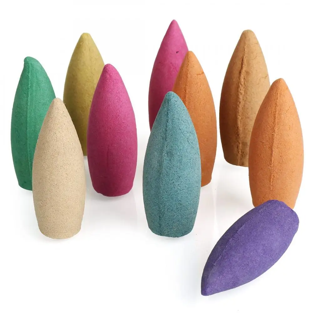 10pcs/Bag Reflux Incense Cones For Backflow Incense Cones Tower Colorful Bullet Shape Incense Mixed Scent Natural Sandalwood