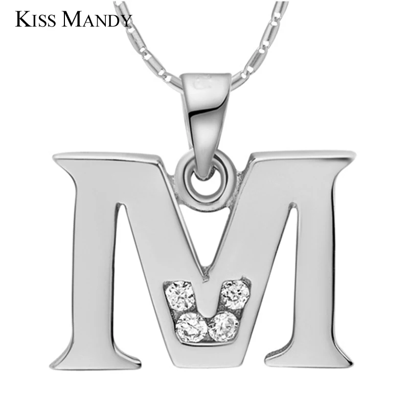 

KISS MANDY Silver Plated Copper Letter Alphabet A to Z Pendant Necklace Name Fashion Hip Hop Women Jewelry Accessories ZM2-M