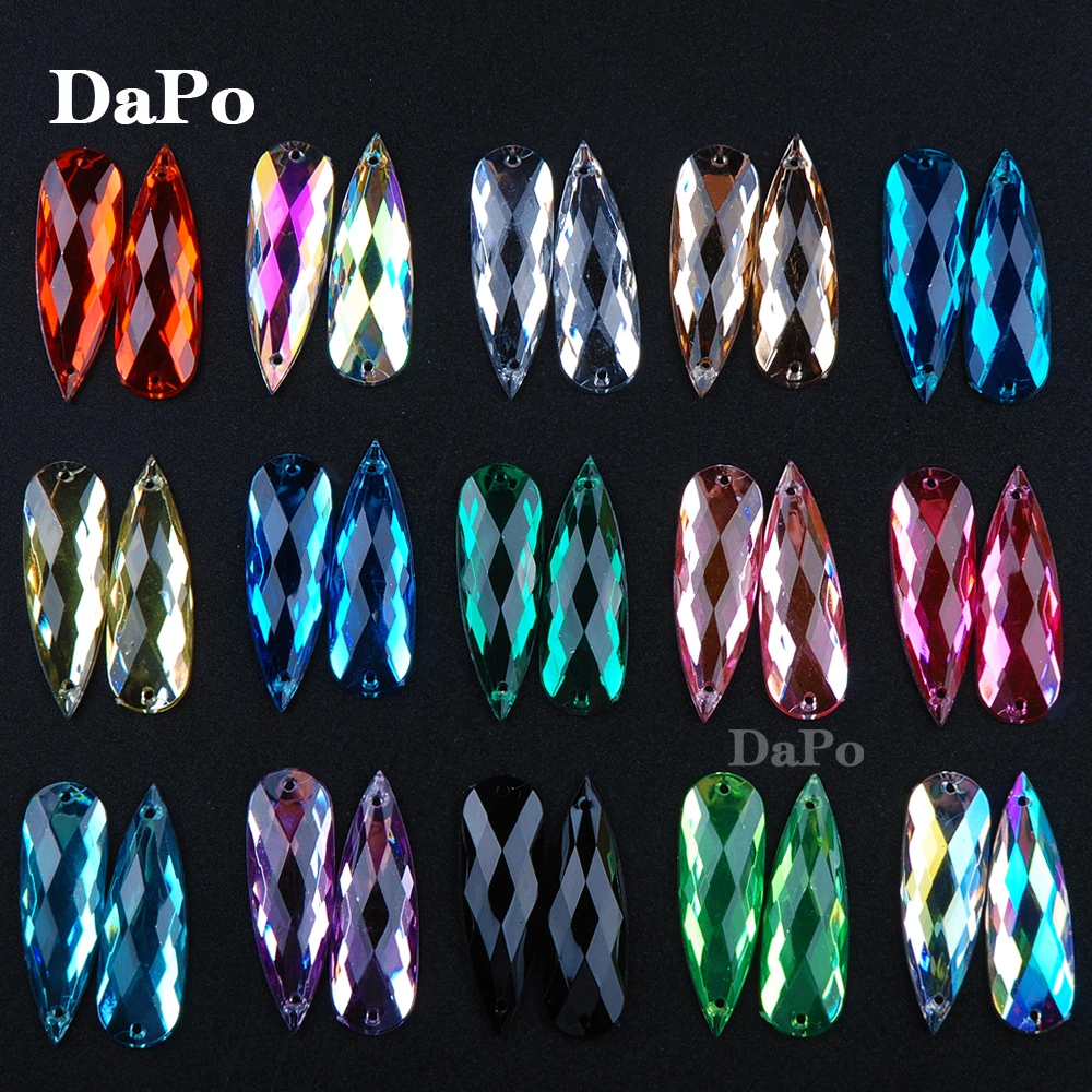 

Hisenlee Big Size 10x30mm Teardrop Sew On Rhinestone Acrylic Sew-on Flat Back Sewing Stone Gems 17 Colors For Clothes Wedding
