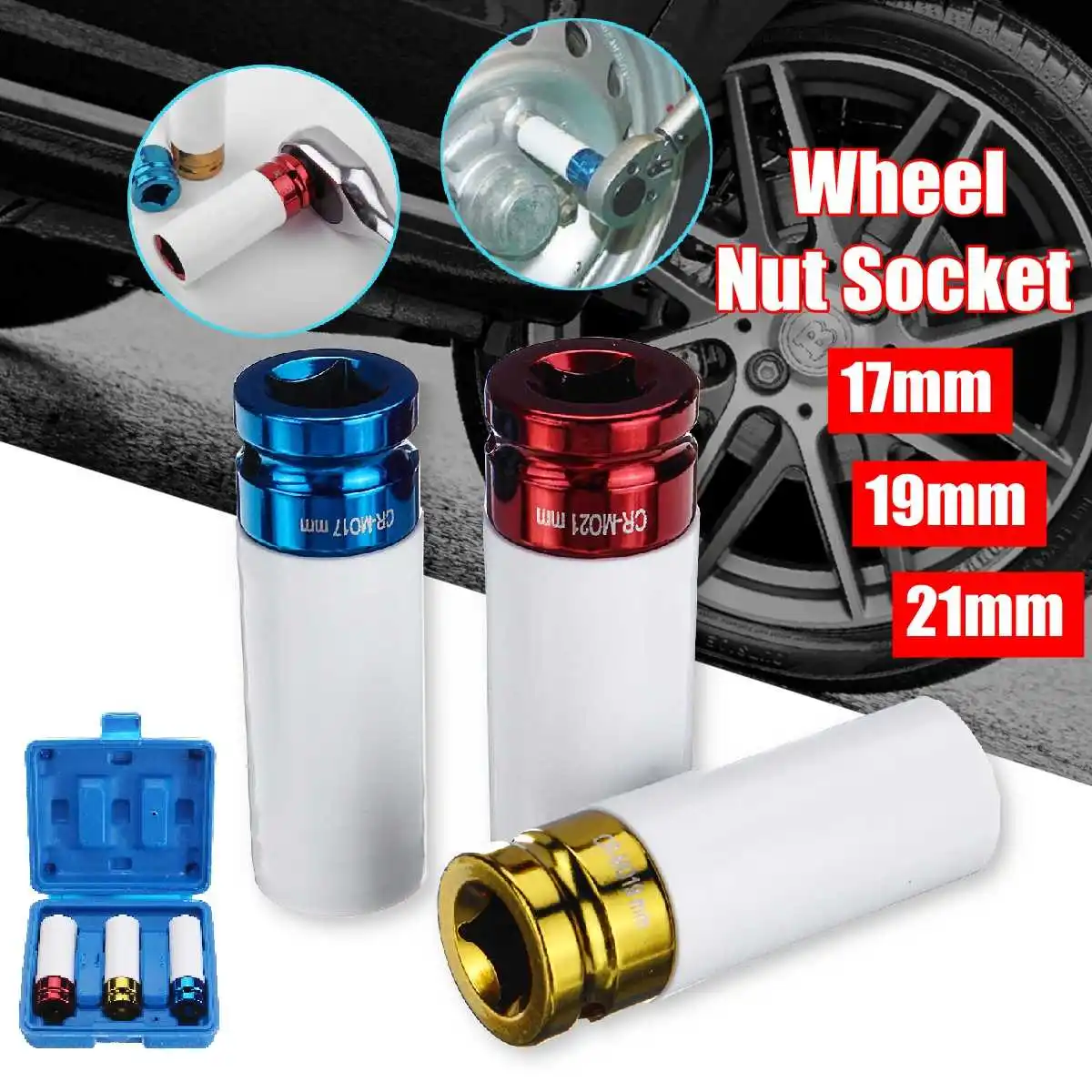

Doersupp Car 1/2' 3Pcs 17mm 19mm 21mm Alloy Thin Wall Wheel Nut Deep Impact Socket Drive Set Gift Box For Friend Repair Tool Set