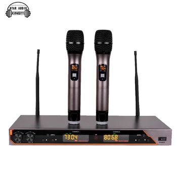 

Professional UHF Wireless Microphone System Dual Handheld Mic 2 Channel Display Receiver Mike For UR6S Karaoke KTV Outdoor Party