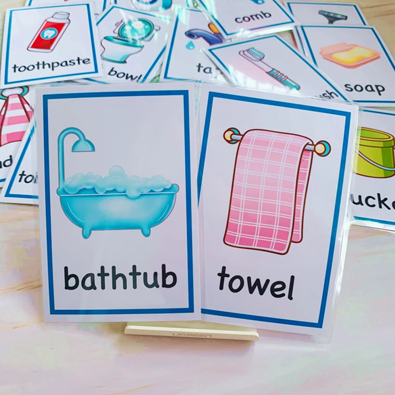 Children Kitchen+Bathroom card English FlashCard Study Montessori