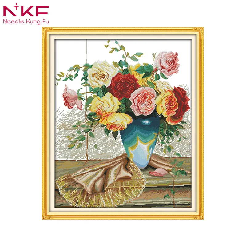 

Colorful roses home decor chinese counted patterns cross stitch Toolkit printed canvas embroidery needlework sets dmc 14ct diy