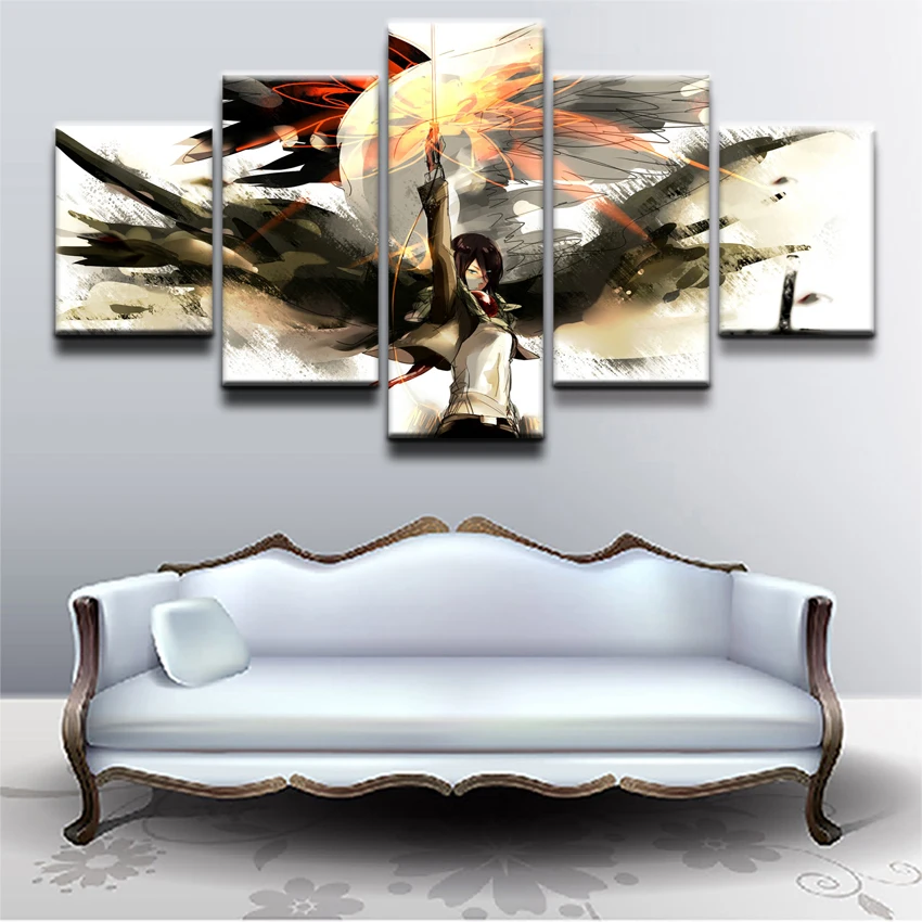 

Modular Canvas Paintings Wall Art Home Room Decor 5 Pieces Mikasa Ackerman Anime Attack on Titan Pictures HD Printed Poster