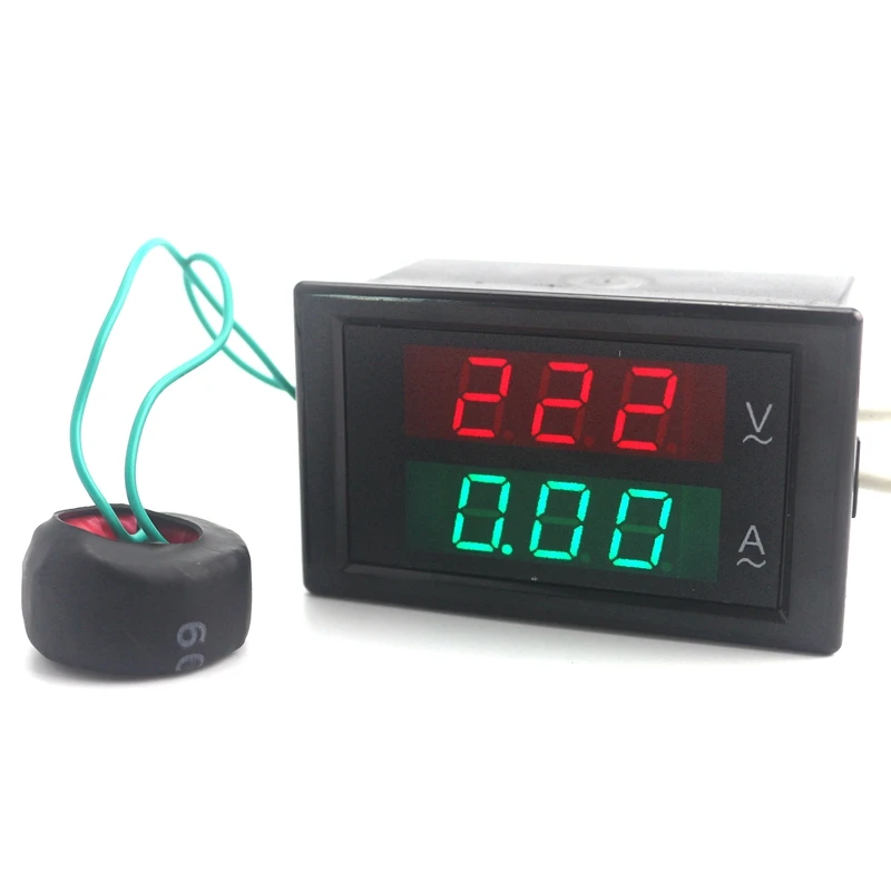 Цифровой светодиодный вольтметр Амперметр переменного тока 80-300 В переменного тока 0-100A с красным и зеленым дисплеем
