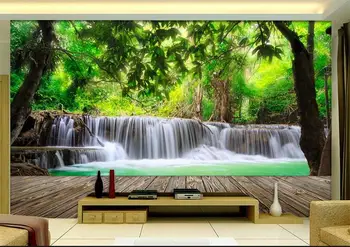 

Custom 3D wallpaper for wallpaper 3d wall murals Wood forest falls natural scenery 3d background wall home decoration