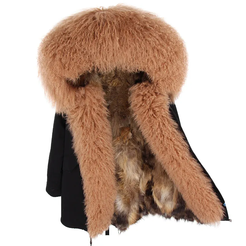 

Maomaokong 2018 long winter jacket women outwear thick parkas natural real fur collar coat hooded real warm fox fur liner