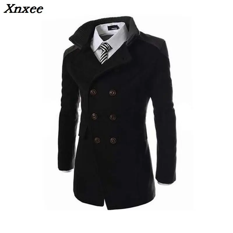 أزياء الشتاء طويل خندق معطف الرجال نوعية جيدة مزدوجة الصدر الصوف مزيج معطف للرجال لون نقي عارضة سترة حجم 3XL
