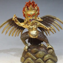 Bi001658 тибетская буддистская Бронзовая 24K Золотая картина с изображением птицы Гаруда Бог Тантра статуя Будды