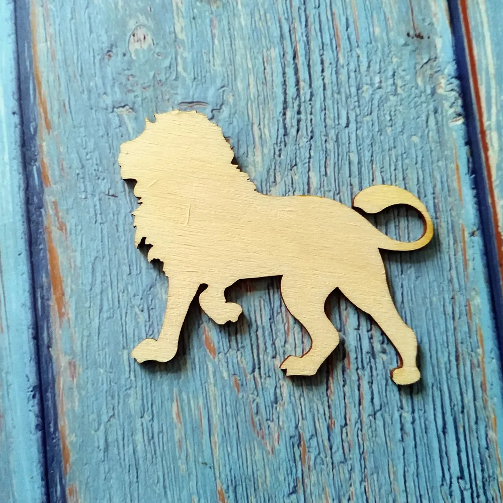 

10pcs Wooden Lion Cutouts Crafts Lion Decoration Wall Art Wooden Animal Silhouette Gift Tags Ornaments Room Decoration