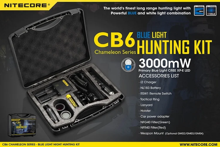 Kit de Caça ao ar Topsale Nitecore Branco Azul Cree Xp-g2 Led Cb6 Noite Livre Acampamento Pesca Lanterna Tática Conjunto Luz 3 led cb6 noite kit de caça ao