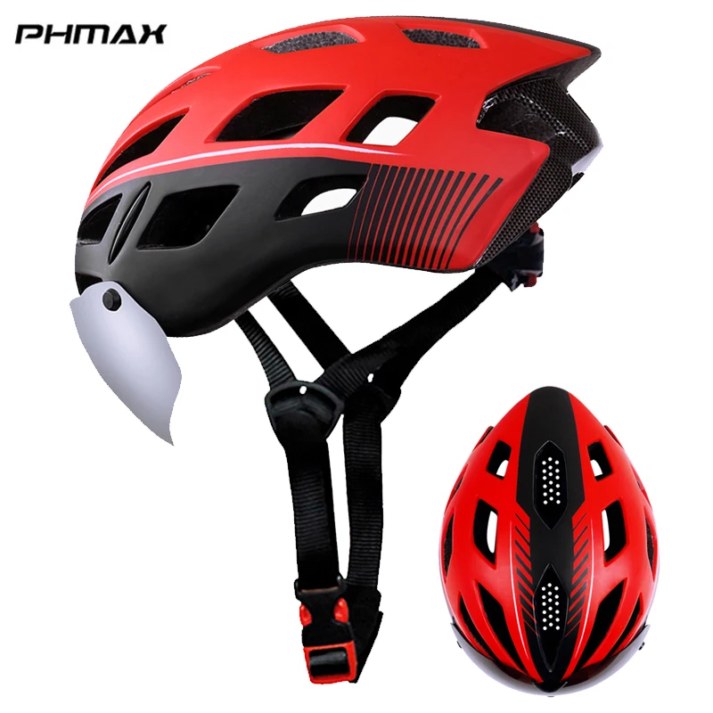 Best PHMAX 2019 Bicycle Helmet EPS Insect Net Road MTB Bike Windproof 2 Lenses Integrally molded Helmet Cycling Casco Ciclismo