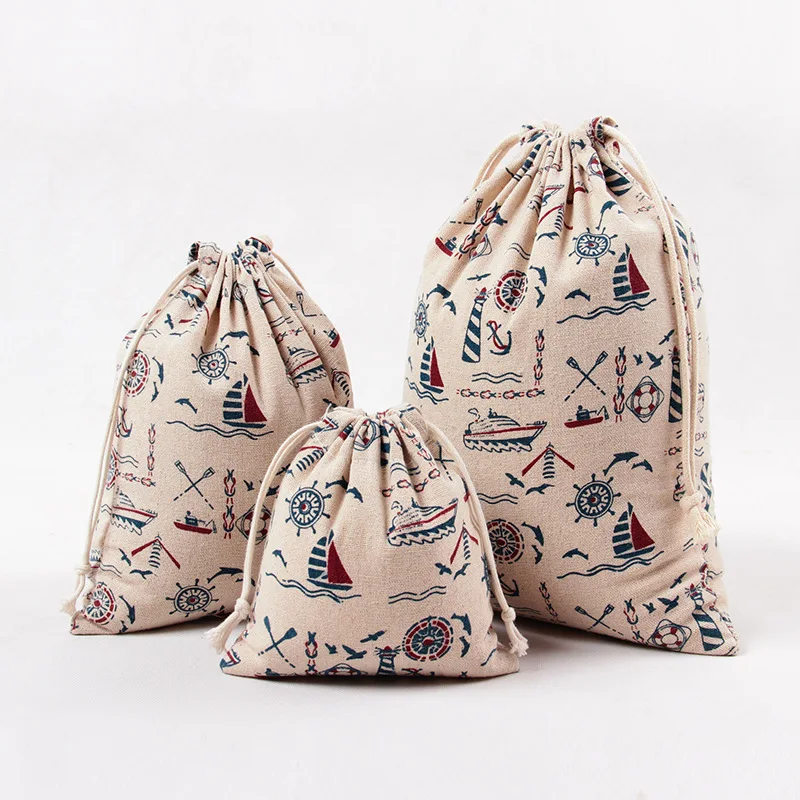 

1pcs Anchor Boat Drawstring Cotton Linen Storage Bag Gift Candy Tea Jewelry Organizer Makeup Cosmetic Coins keys Bags 49076