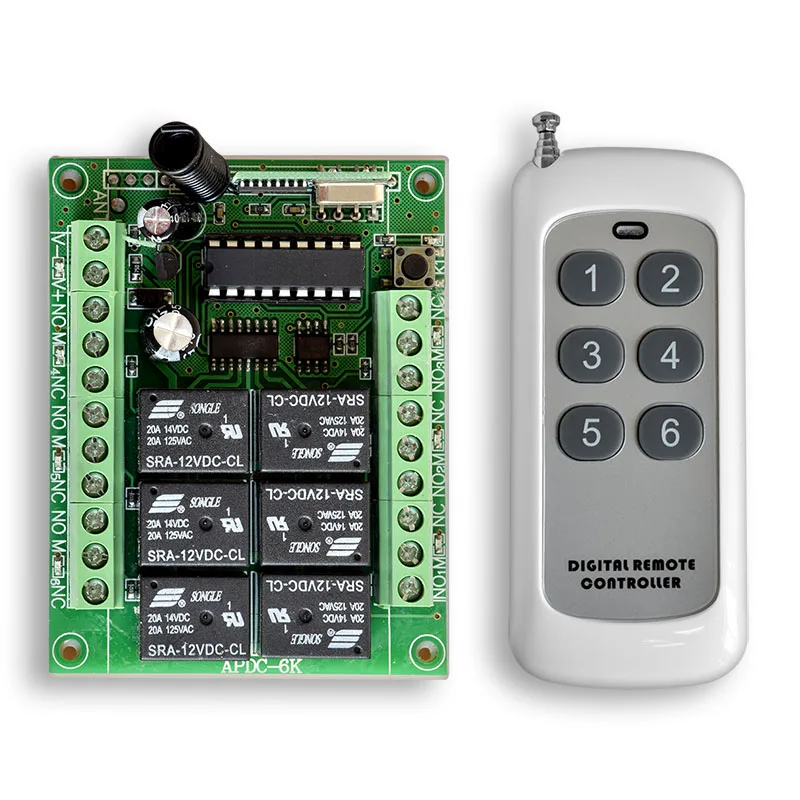 

SMARSECUR DC 12V 24V 6CH RF Wireless Remote Control Relay Output 315MHZ for Smart Home