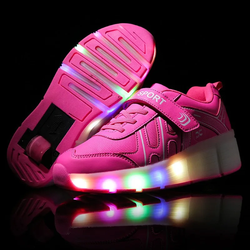 

2017 New Children Boy Girl Automatic LED Lighted Flashing Roller Skates Kids Fashion Sneakers With Wheel Size 28-37