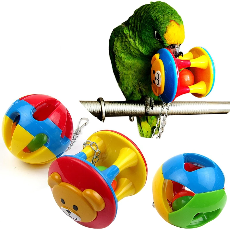 Pet Птица Пластиковые жевательные мяч цепная клетка игрушка для попугая Cockatiel Parakeet