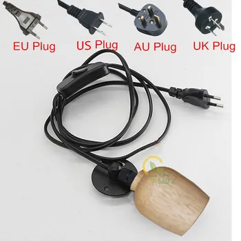 

4 Plugs Vintage Creative Wood Wall Lamps Edison 1.7M Wire Wall Lights Bedside Indoor Lights In Living Room Bar Dining Room Study
