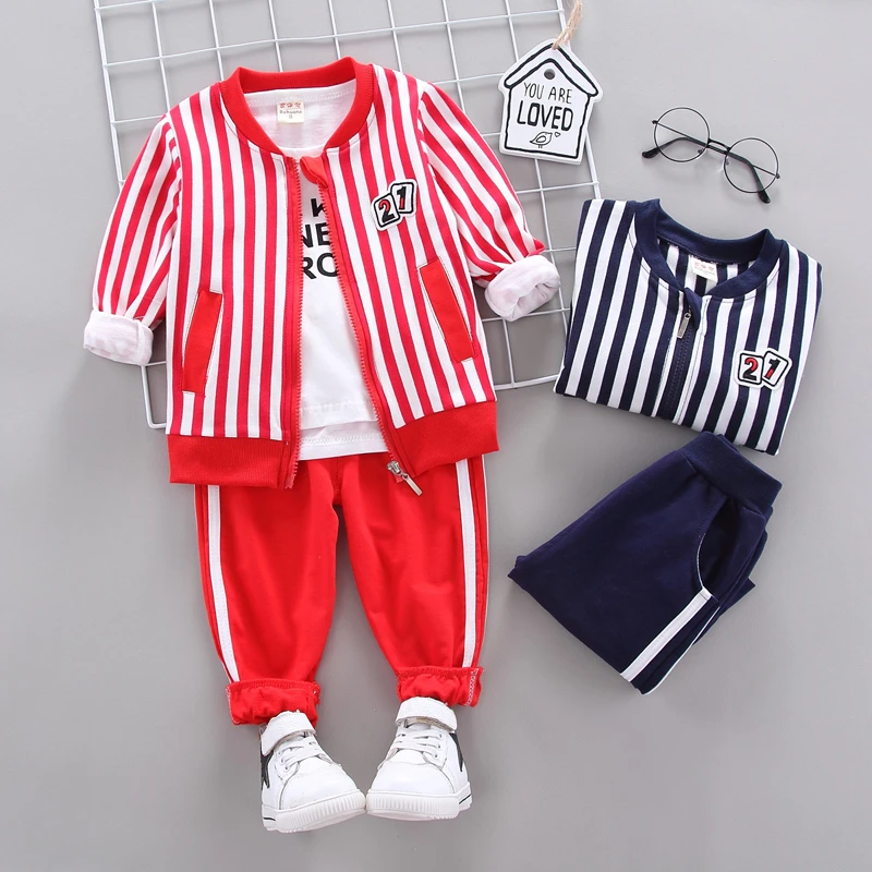 

Autumn Children Letter Costume Baby Boys Sport Striped Jacket Long Sleeve Pants 3Pcs/sets Kid Toddler Clothing Infant Tracksuits