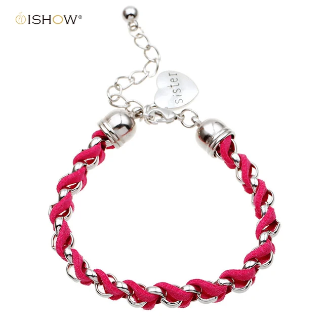 Hot Fashion Silver Heart Sister Bracelet Femme Pulseras Mujer Charm Hot Fashion Silver Heart Sister Bracelet Femme Pulseras Mujer Charm Leather Friendship Bracelets Bangles Bracciali Uomo
