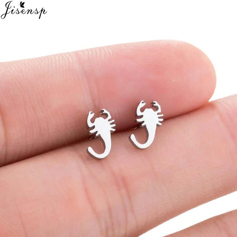 

Jisensp Trendy Scorpion Stud Earrings Tiny Lovely Animal Earring Female Stainless Steel Jewelry for Women Party Gift bijoux
