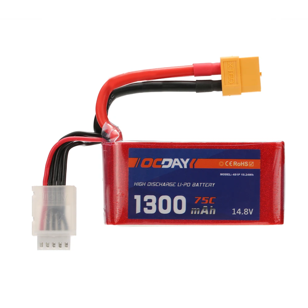 

OCDAY 14.8V 1300mAh 75C 4S High Discharge LiPo Battery with XT60 Plug for RC 150-280 Racing Quadcopter QAV180/250 ZMR250 Drone
