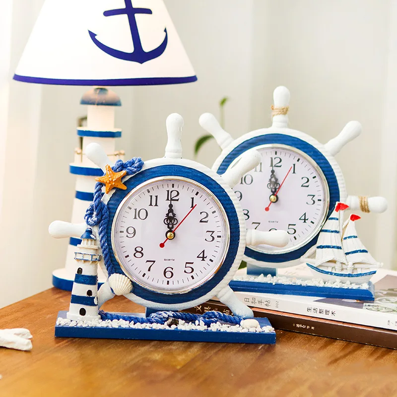 Mediterranean maritime helmsman clock living room wooden nautical