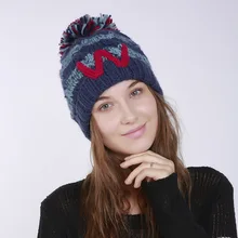 Женская шапка осень-зима новая чистая ручная вязанная кромка W с буквенным принтом смешанных цветов конопли вязаные шерстяные шапочки