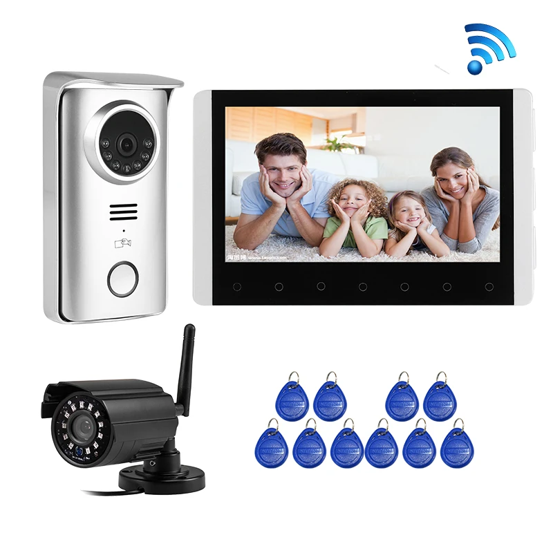 

Free Shipping Wireless 7" Color LCD Screen Video Door Phone Intercom Record Monitor Kit RFID Unlock Door Camera Security CCTV