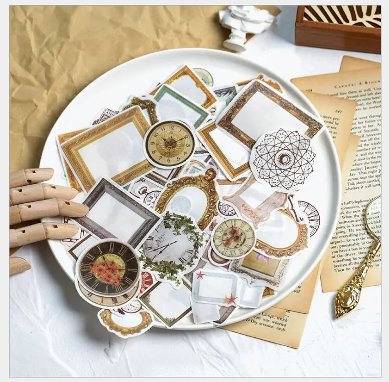 

105pcs/pack vintage rose gold foil time clock dial retro flower gilding photo frame decoration planner scrapbook stickers escola