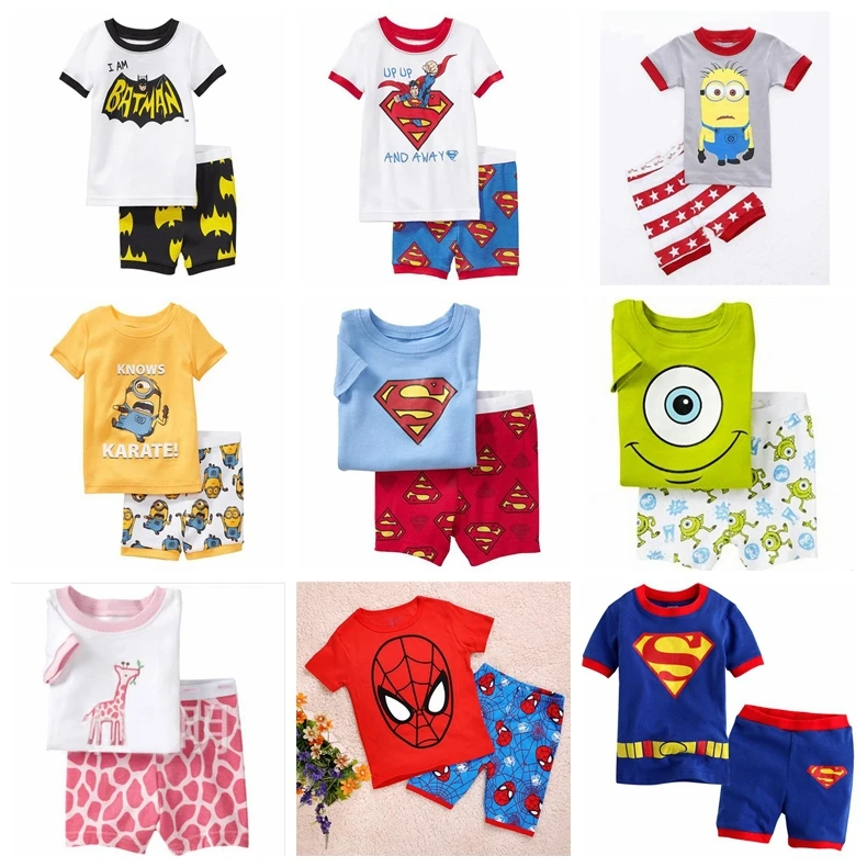 

Retail 2019 Summer Children cartoon pyjamas Clothing Sets boys girls short sleeve t-shirt+pants suit baby kids pajamas set