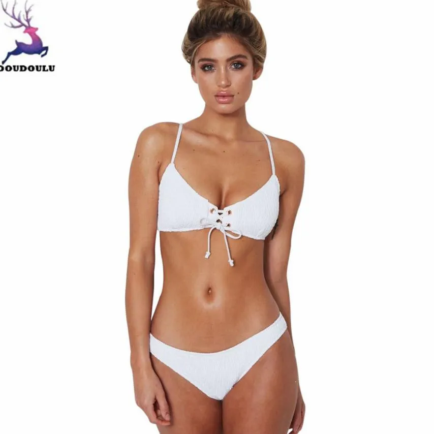 Doudoulu Summer Bandages Folds Women Bikini Set Push Up Sexy Biquini