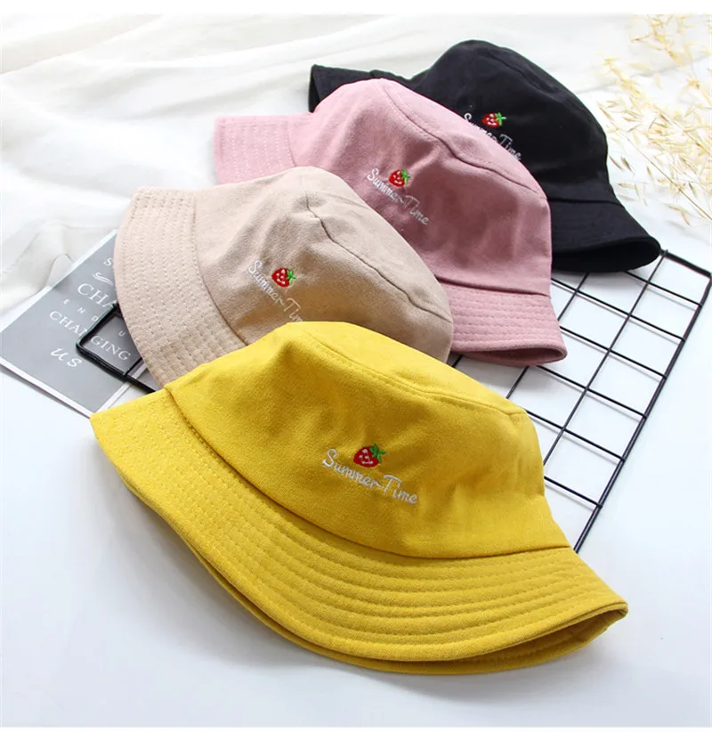 Новинка, модная мужская и женская шапка в стиле хип-хоп с вышивкой в виде клубники, Рыбацкая шапка для взрослых, Повседневная Уличная одноцветная плоская шляпа, 4 цвета
