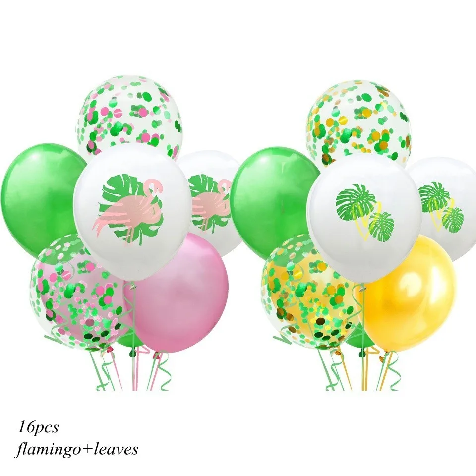 16 шт., 12 дюймов, латексные шары с фруктами, фламинго, надувные шары, украшения для свадьбы, дня рождения, летние, вечерние, для бассейна - Цвет: 16p Flamingo leaves