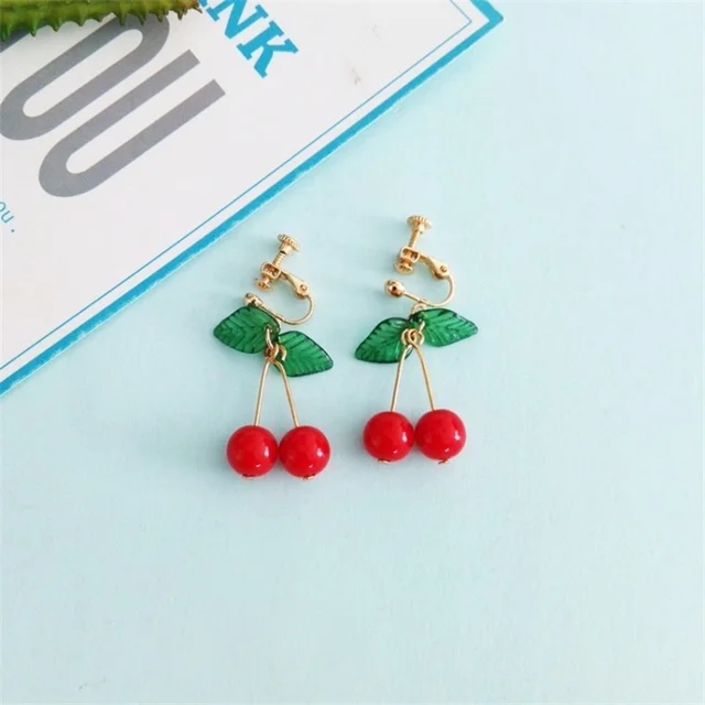 Kawaii Japanese Red Cherry Drop Earrings  3