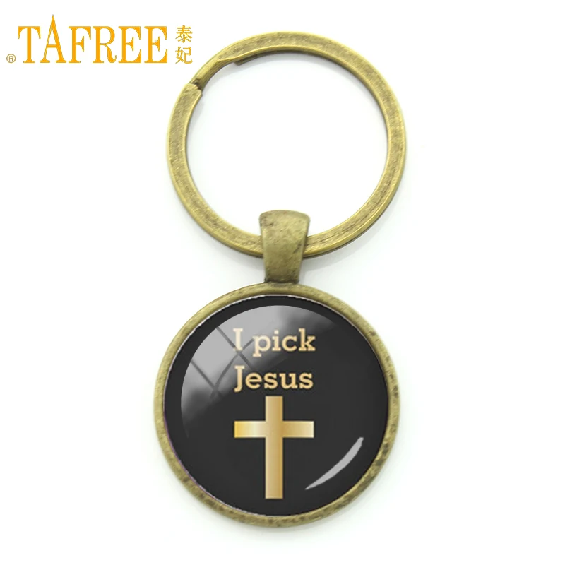 TAFREE I pick Jesus, золотой брелок в виде креста, модный брелок для ключей, брелок для ключей, подарок, брелок для автомобиля, ювелирное изделие в христианском стиле, KC429