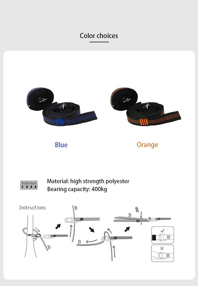 Изготовленные на заказ не растягивающиеся полиэфирные регулируемые сверхпрочные 850lbs ремни гамак ремни с регулируемыми зажимными пряжками