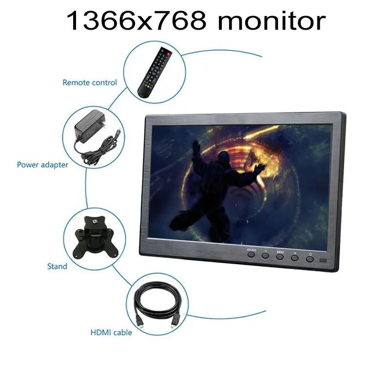 10,1 дюймов ЖК-дисплей full HD монитор ips 1920*1200 Дисплей 2 канала видео Вход Цвет Экран с BNC/VGA/AV/VGA/HDMI Мини маленького монитора - Цвет: 1366x768