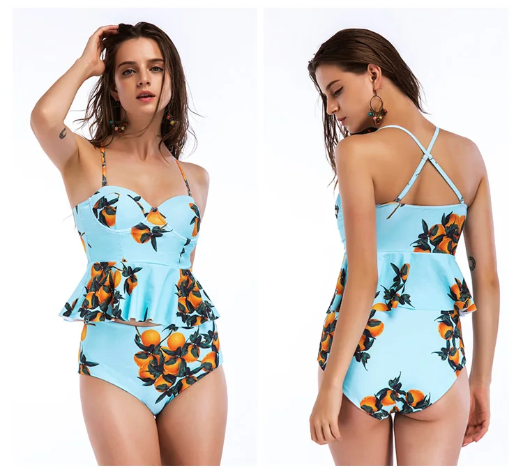 Ruffled-hem-cover-belly-high-waist-slim-printed-stripe-retro-woman-swimsuit_08
