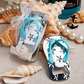 

New Arrival Flip flop wine bottle opener with starfish design 32PCS/LOT wedding favor guest gift (Blue Color)