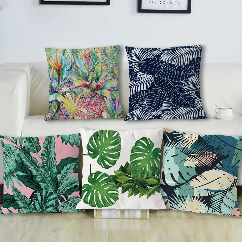

cushion cover Plant Floral Printed Flax European Style Mixed Cushion Cover 45x45 cojines decorativos para sof housse de coussin